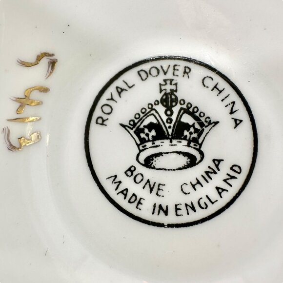 Royal Dover China Bone China Teacup w Saucer White Purple Violets Gold England - Picture 4 of 10